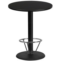 Flash Furniture XU-RD-36-BLKTB-TR24B-4CFR-GG 36'' Round Black Laminate Table Top with 24'' Round Bar Height Table Base and Foot Ring 